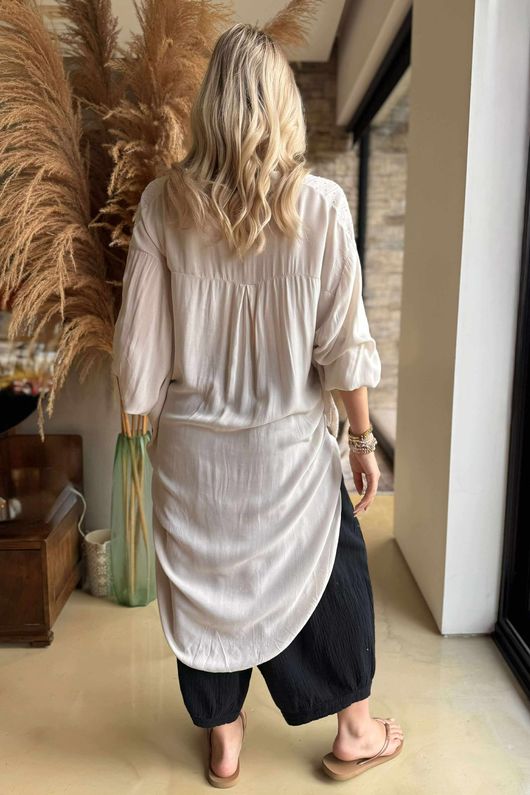 Golden Threads Dobby High Low Shirt Stone